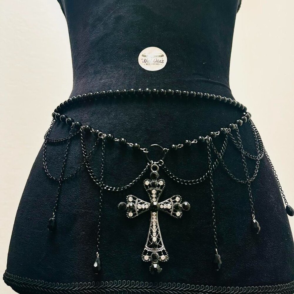 Goth Gothic Cross Crystal Tassel Waist Chain belt